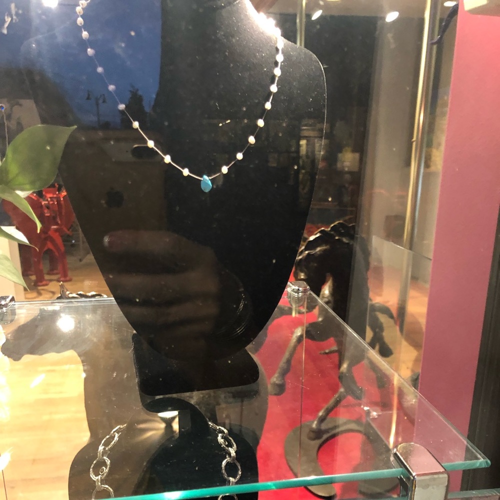 Boho pearl necklace with turquoise drop